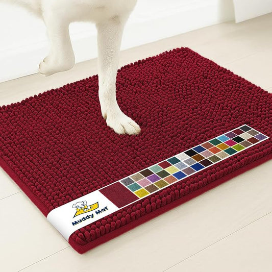 Muddy MatÂ® | Super Water Absorbent Door Mat Indoor, Microfiber Quick Dry Chenille Entryway Rug, Slip Resistant Front Door Mat, Indoor Mats for Entryway, Machine Washable Pet Rug, Maroon 32" x 44"