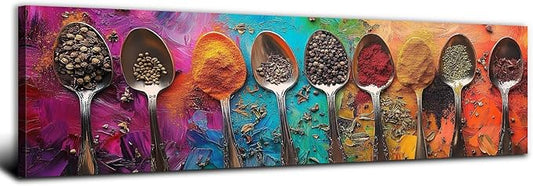 Colorful Spices Seasoning Spoon Canvas Wall Art Kitchen Wall Decor Large