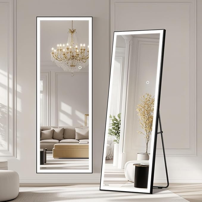 Kosmonia 67x20 Full Length Mirror, Dimmable 3 Color LED Light w/Light Memory