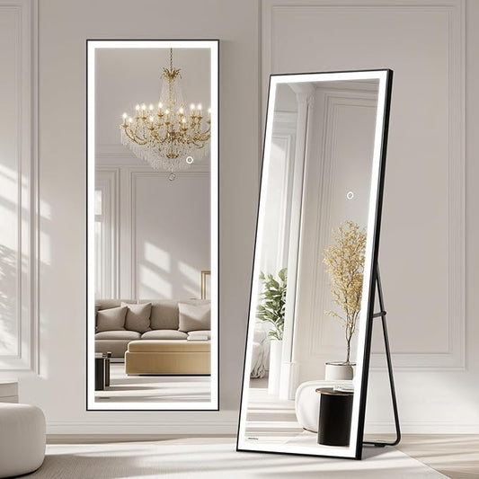 Kosmonia 67x20 Full Length Mirror, Dimmable 3 Color LED Light w/Light Memory