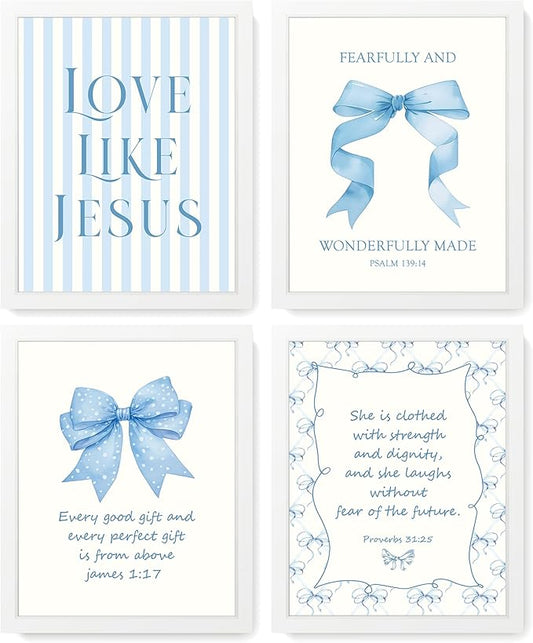 LARTSFRO Coquette Blue Bow Jesus Wall Art Decor Posters, Light Blue Bow Room