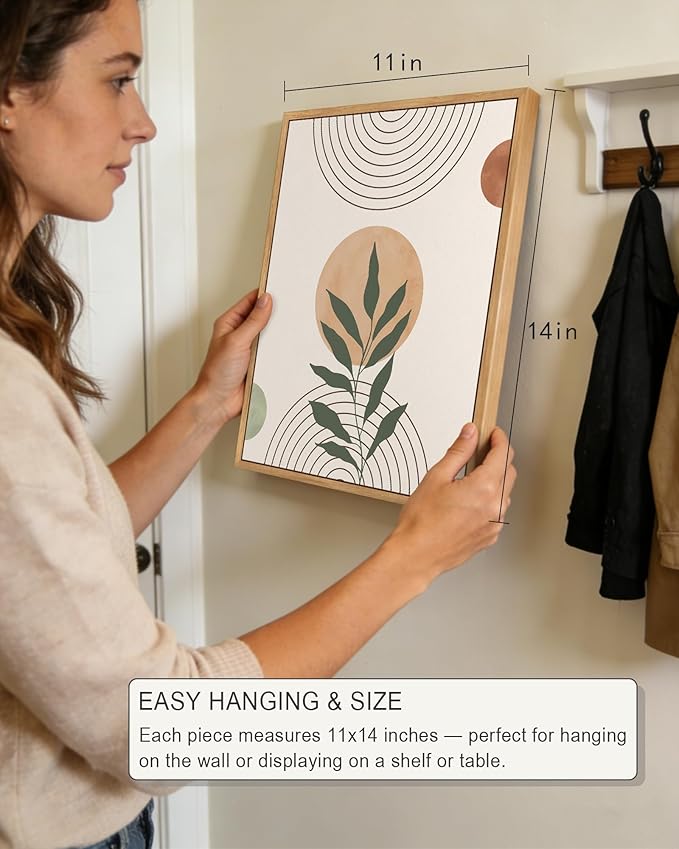 PHOPAGO Boho Wall Art Sage Plant Botanical Bohemain Framed Wall Printing