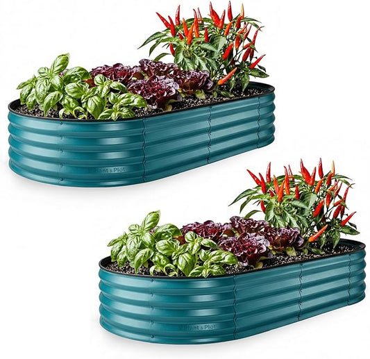 Plant & Plot Galvanized Raised Garden Beds Outdoor // 6Ã3Ã1 ft (2-Pack) Planter Raised Beds for Gardening, Vegetables, Flowers // Large Metal Garden Box // Patented Tool-Free Design (Turquoise)