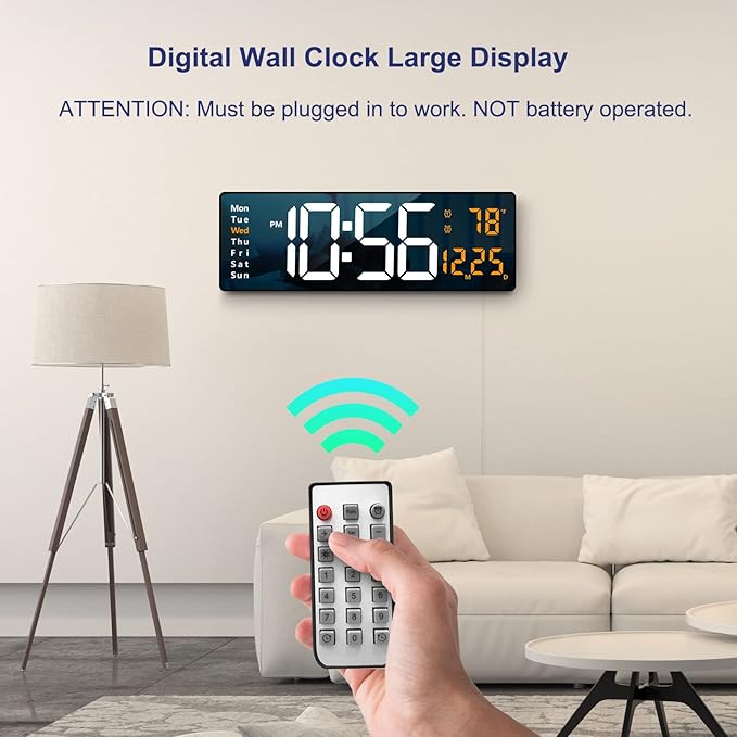 Digital Wall Clock Large Display, 16.2 Inch, LED Digital Clock