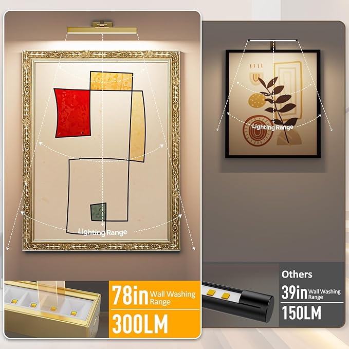 Afyuol Picture Lights for Wall, Brushed Gold Battery Operated Picture Light
