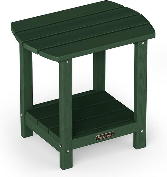 Outdoor Side Table, 2-Tier HDPE Small Outdoor Table, Adirondack Side Tables, Outside End Tables for Patio, Porch, Deck, Pool, Weather Resistant (Green)