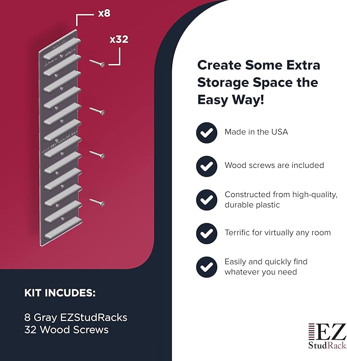 Made in USA EZStudRack Adjustable Shelf Brackets, Your Wood, You Supply It