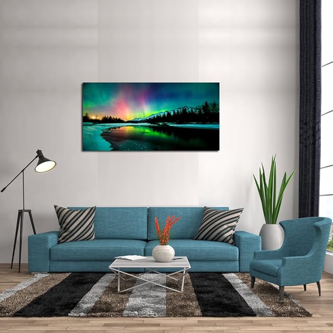 S01950 Wall Art Aurora scenery Painting on Canvas Stretched and Framed Canvas