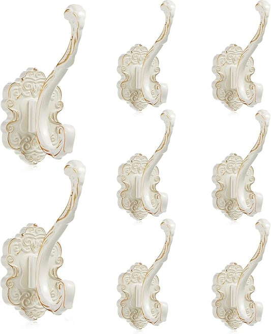 Zonon 8 Pcs White Wall Hooks Set Vintage Coat & Towel Hooks