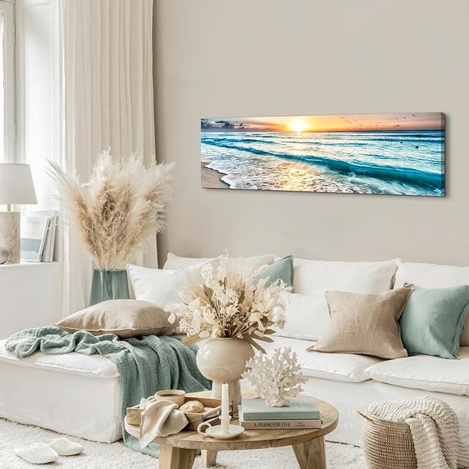 Sunrise Ocean Beach Canvas Wall Art Coastal Room Decor Nature Pictures