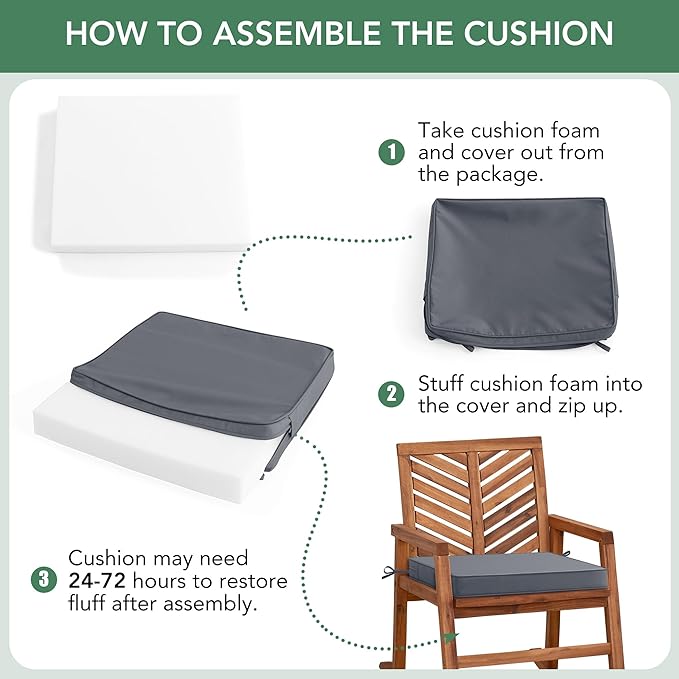Outdoor Chair Cushions Set of 6: Waterproof & Fade Resistant Deep Seat Cushion for Patio Furniture - 24 x 24 Inch Chair Pads with Ties and Hidden Zipper - Patio Chair Cushion Replacement, Dark Grey