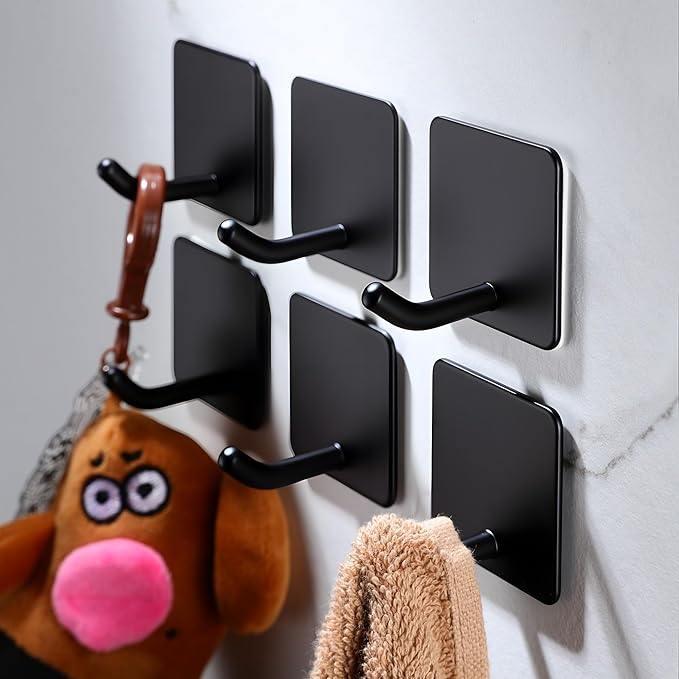 DELITON 6 Pack Towel Hooks for Hanging, Adhesive Hooks Stick on Wall for