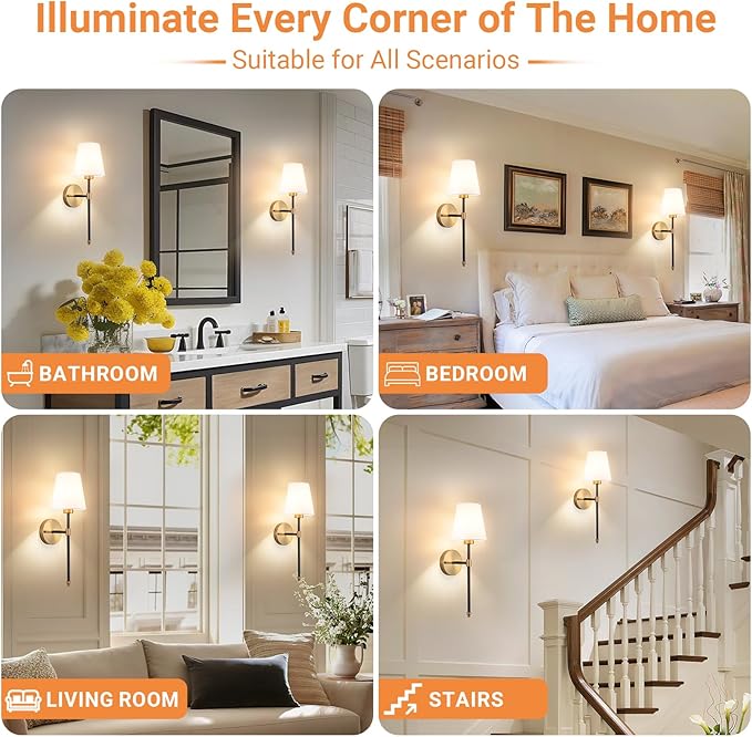 Peel and Stick Wall Sconces, Stick On Wall Sconce Set of 2, Battery Operated