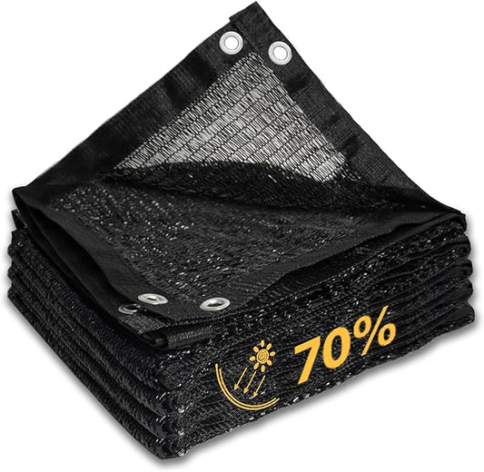 10' x 13' Outdoor Shade Cloth with Grommets - 70% Sun Protection Net for Patio, Pergola, Greenhouse & Plants - Custom Durable Black Mesh Tarp