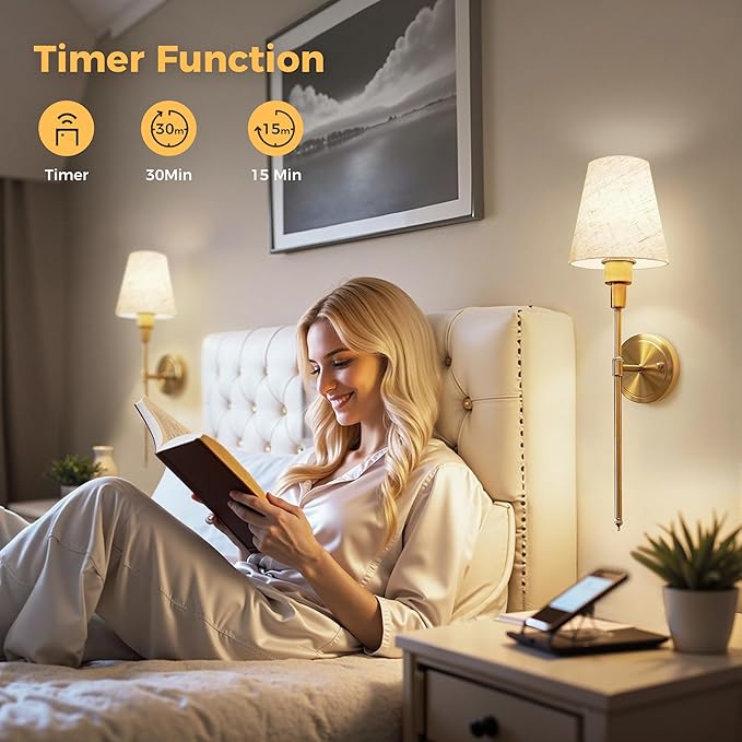DORESshop Battery Operated Wall Sconce Set of 2, 7 Color Wireless Wall Light