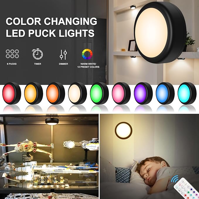 BLS LED Puck Lights with Remote Control, Wireless Under Cabinet & Closet