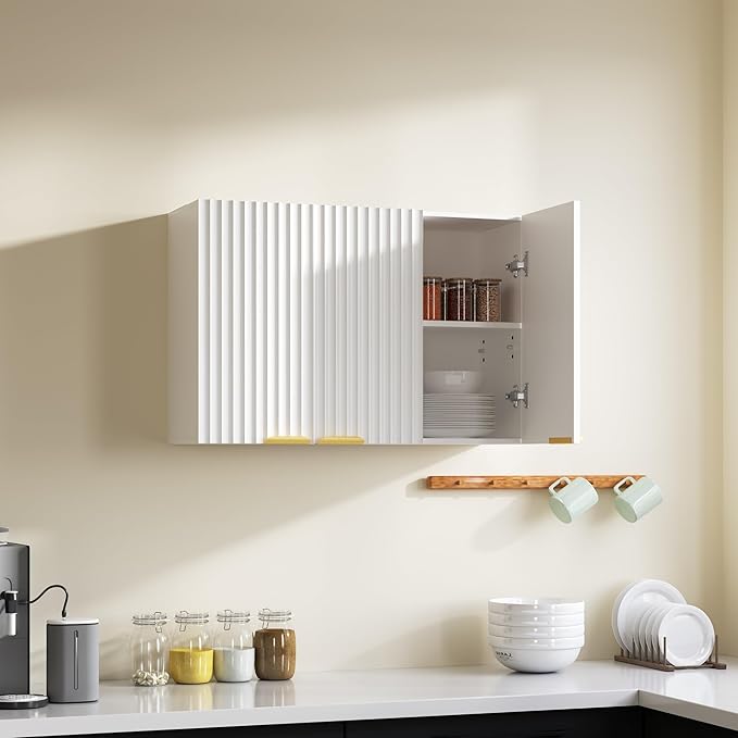 ChooChoo 3-Door Bathroom Wall Cabinet, Fluted Kitchen Wall Cabinet
