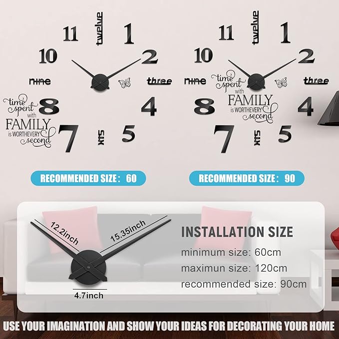 Junkin 3D Large Frameless DIY Wall Clock Modern Decor Family Quote Wall