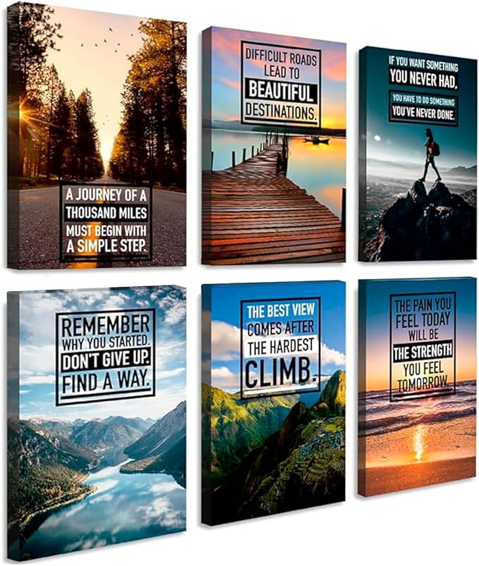 Throwbacktraits Canvas Motivational Wall Art – Set of 6 Inspirational Prints