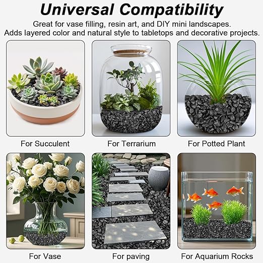 Outdoor Rocks,Landscaping Pebbles, River Rocks Decorative Ornamental Pebbles, DIY Smoothed Rocks for Potted Plant Resin Art Vase Fillers Aquarium Gravel Rocks (1, Black, 10 Pounds)