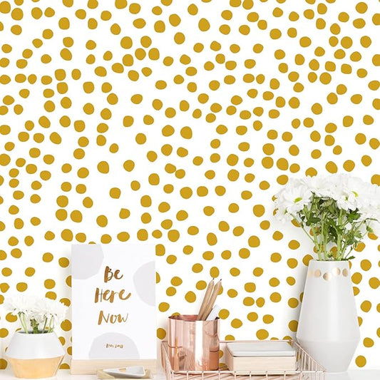 Jeweluck Yellow Polka Dot Wallpaper Yellow and White Peel and Stick Wallpaper