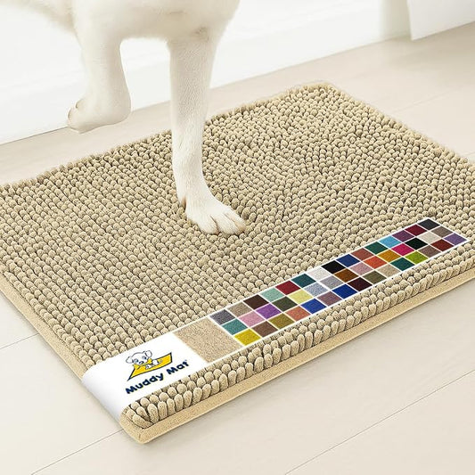 Muddy MatÂ® | Super Water Absorbent Door Mat Indoor, Microfiber Quick Dry Chenille Entryway Rug, Slip Resistant Front Door Mat, Indoor Mats for Entryway, Machine Washable Pet Rug, Sand 24" x 60"