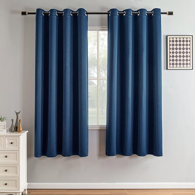 IGEMAEVE Navy Blue Blackout Curtains 72 Inch Length 2 Panels Set, Grommet