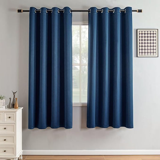 IGEMAEVE Navy Blue Blackout Curtains 72 Inch Length 2 Panels Set, Grommet