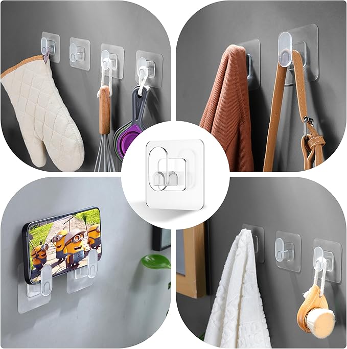 DELITON Clear Cute Storage Hooks, 10 Packs, Adhesion