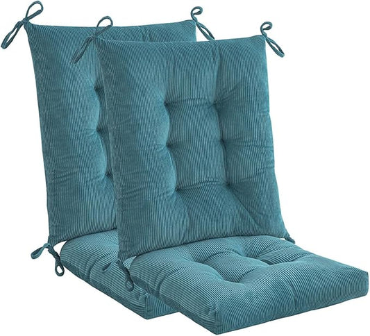 Outdoor Patio Cushion, Rocking Chair Cushion, Tufted Pads, Set of Upper and Lower with Ties Pack of 2 (2 Sets) - Back 20"Ã17", Seat 17"Ã17" (Blue)