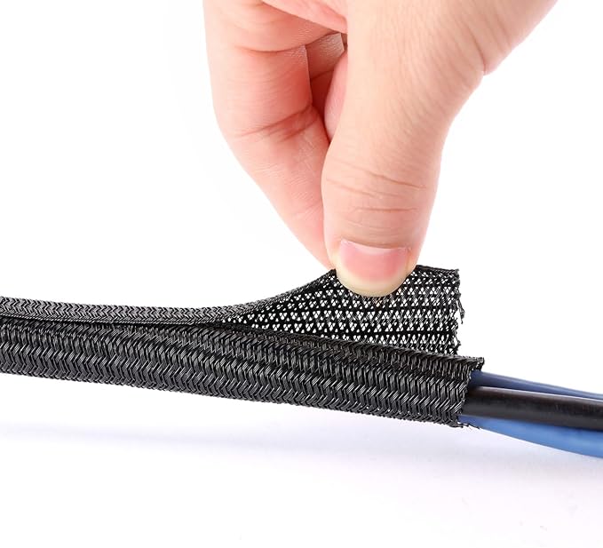 1/4" x 100ft Black Cable Sleeve Protector - Split Wire Loom Tubing for USB/Power/AV Cords, Pet-Proof Chew-Resistant Cover for Cats & Dogs, Flexible Cord Organizer (Black)