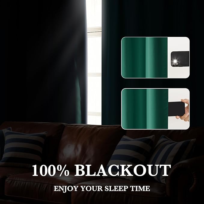 RYB HOME Bedroom Blackout Curtains 63 inches Long, 100% Blackout Thermal