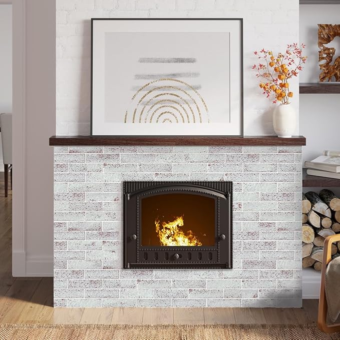 100 Whitewash Red Faux Brick Wall Tiles, 3D Thin Brick Veneers