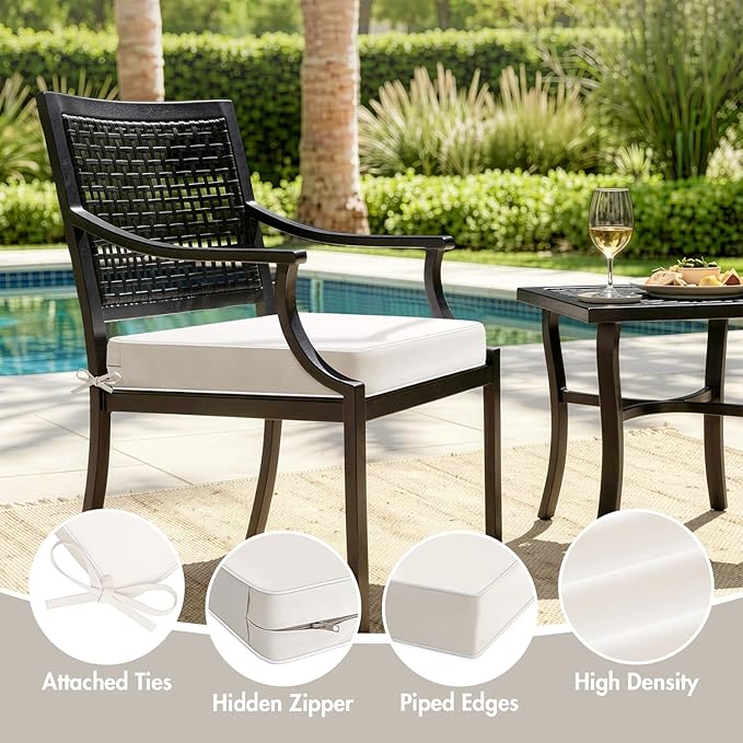 MIULEE Cream White Outdoor Chair Cushions Set of 2, 19x19x3 Inch Waterproof Patio Seat Cushions for Outdoor Furniture Couch Sofa, 3 Year Color Fastness High Density Foam with Adjustable Ties
