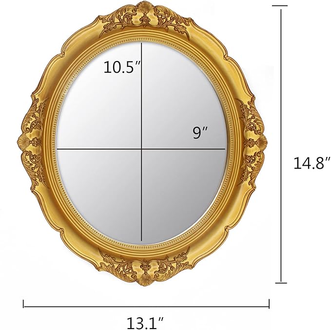 YCHMIR 14.8 x 13.1 inch Oval Wall Mirror Vintage Style Wall Mounted