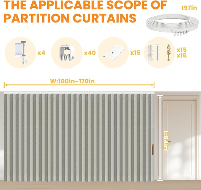 Room Divider Curtain Sets with Flexible Ceiling Track, Privacy Soundproof