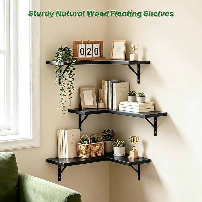 NATURE'S SOURCE Corner Floating Shelves, Corner Shelf Wall Mounted, Shelves