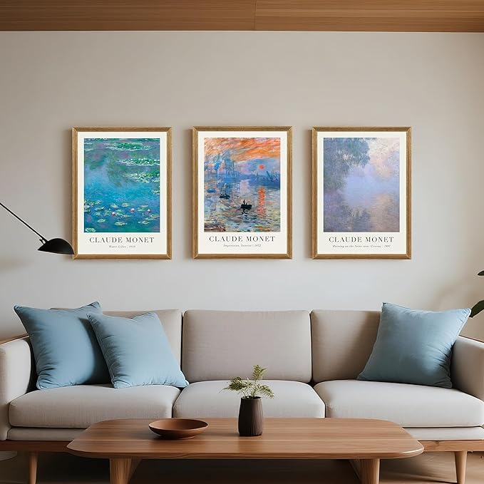 SYWENNOI Wood Framed Wall Art, Claude Monet Famous Paintings Collection
