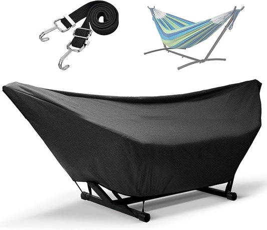 Hammock Cover Waterproof,10-15FT Outdoor Hammock Covers with Elastic Ropes,Adjustable Buckle and Zip,420D Oxford HammockBeds Cover for Garden,Patio,Beach Hammocks Stand (Black, 11-12FT)