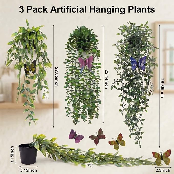 3 Pack Fake Plants with 6 Butterflies