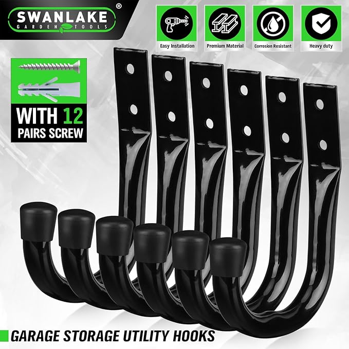 Heavy Duty Garage Storage Hooks, 6-piece Bike Hooks