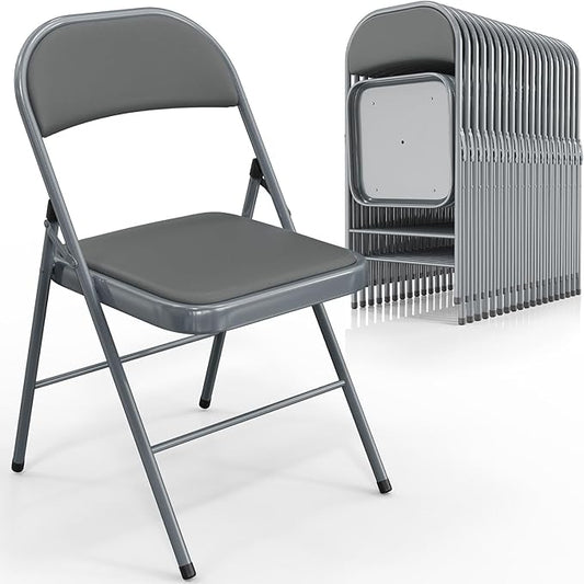 VINGLI 20 Pack Folding Chairs with Padded Seats, Metal Frame with Pu Leather Seat & Back, Capacity 350 lbs, Gray
