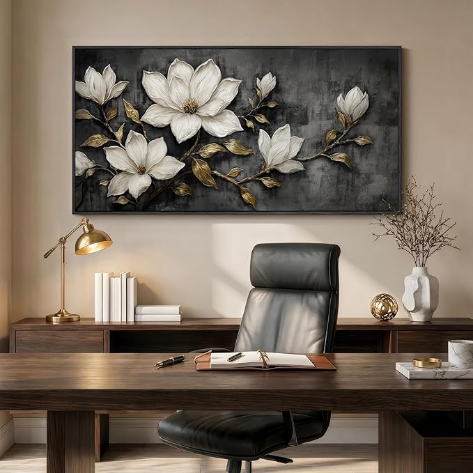 Large Framed Black and White Botanical Wall Art