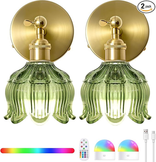Vintage Battery Operated Wall Sconces - 5000mAh Rechargeable Dimmable Wireless