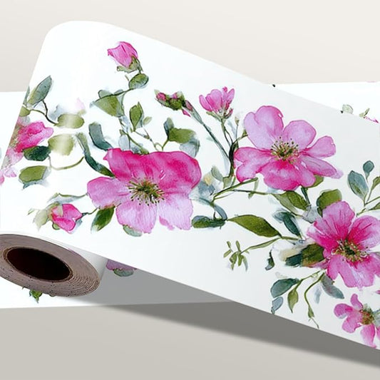 Pink Floral Wallpaper Border 196x4 Inch Peel and Stick Wall Border Self