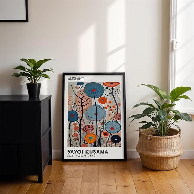 Yayoi Kusama Black Framed Wall Art 24x36in Vintage Japanese Painting Posters