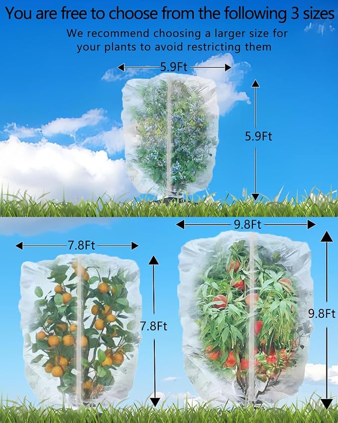 2 Pack Large Fruit Tree Netting with Zipper & Drawstring, 10 x 10 Ft Reusable Blueberry Bush Netting Cover, Durable Bird Netting for Trees, Bushes, Flowers