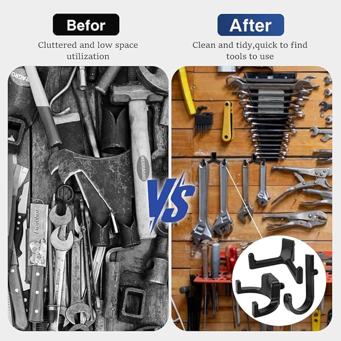 6Pcs Storage Shed Hooks, J/U/V Shapes Heavy Duty ABS Tool Organizers for Ladders, Garden Rakes & Bulk Tools, Compatible with Most Outdoor Storage Sheds