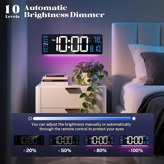 Digital Wall Clocks for Classroom, Temperature, Night Light for Living Room