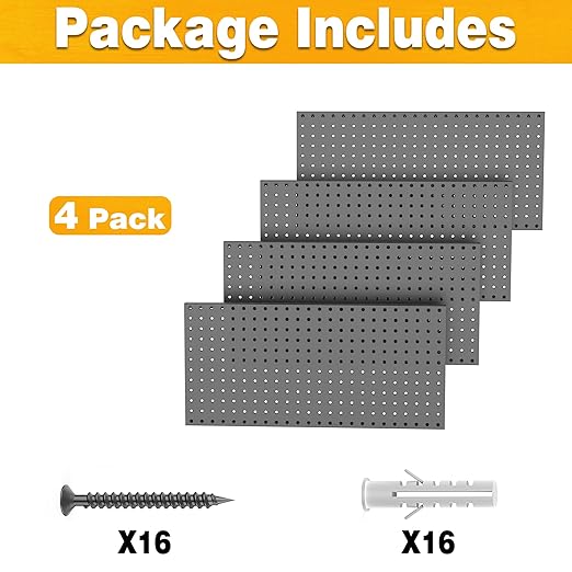 Pegboard Smith Metal Pegboard Panels 12" x 24", 4 Pack Black Wall Mounted Tool